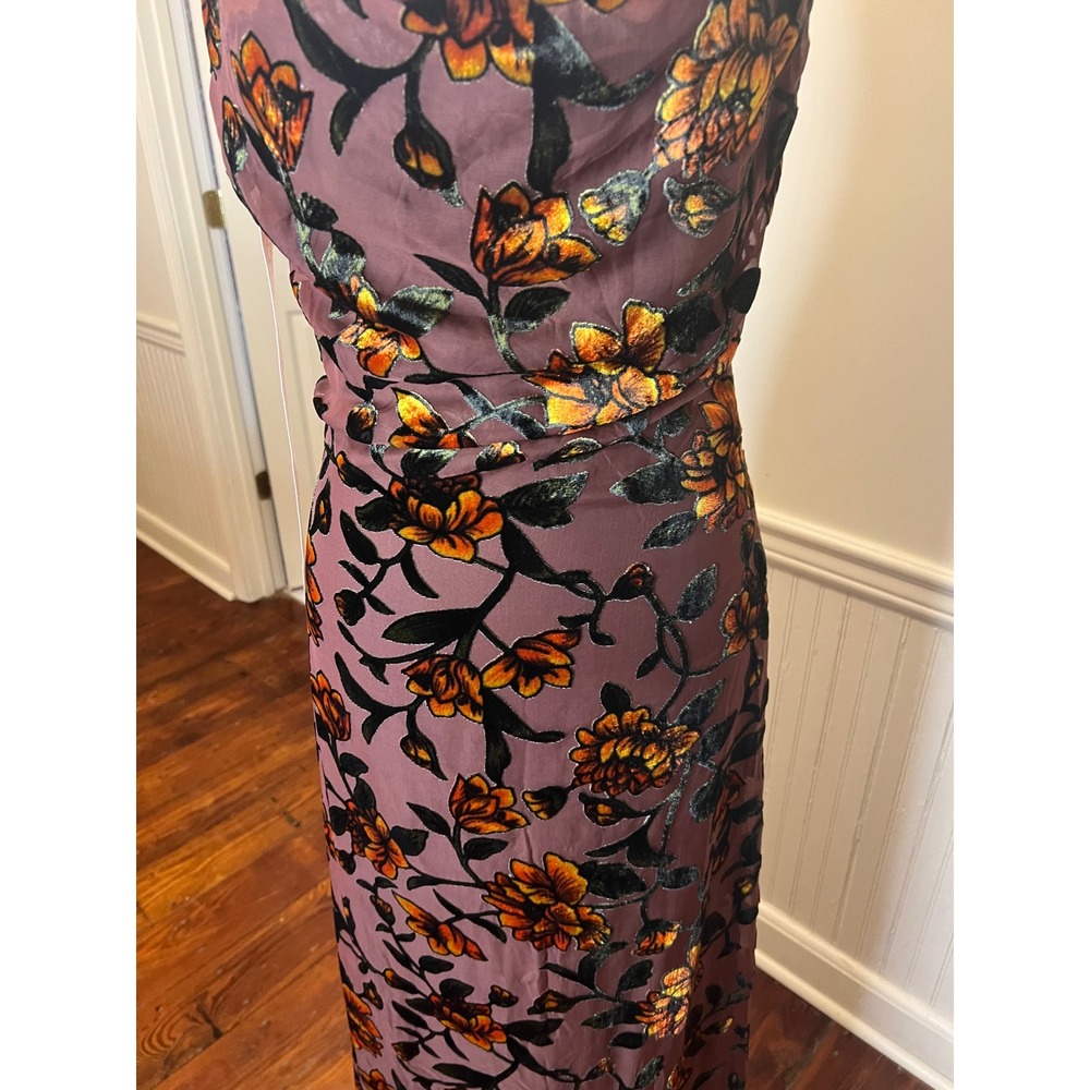 Lulus Romance Brown Burnout Velvet Floral Cowl Neck Maxi Dress Slit Gown size S - Picture 10 of 15